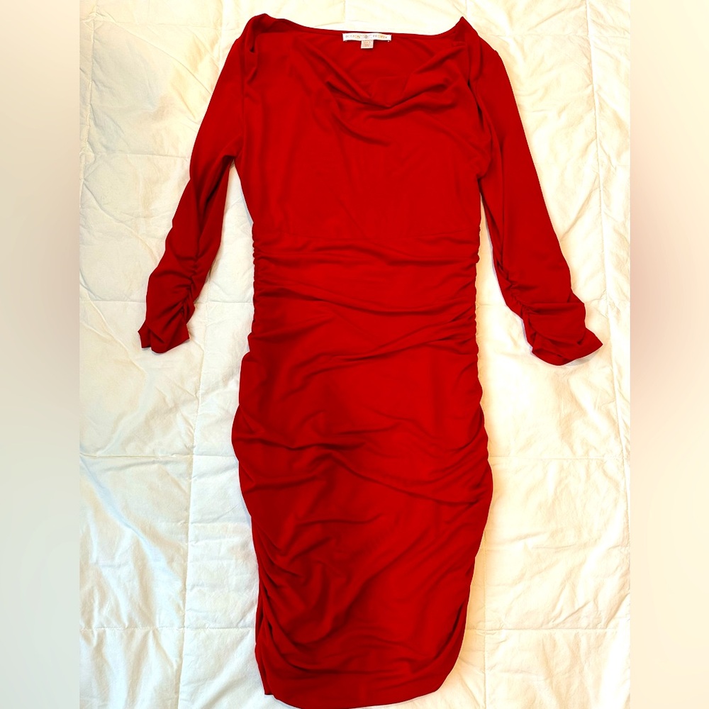 Boston Proper Red Ruched Jersey Dress Size 6